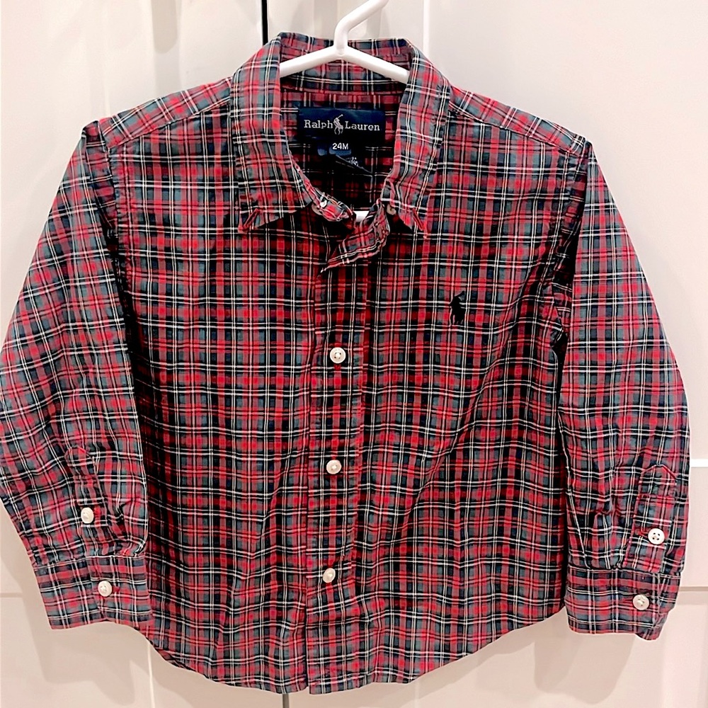 2/$20 Ralph Lauren 24m tartan plaid long-sleeved button down all cotton shirt